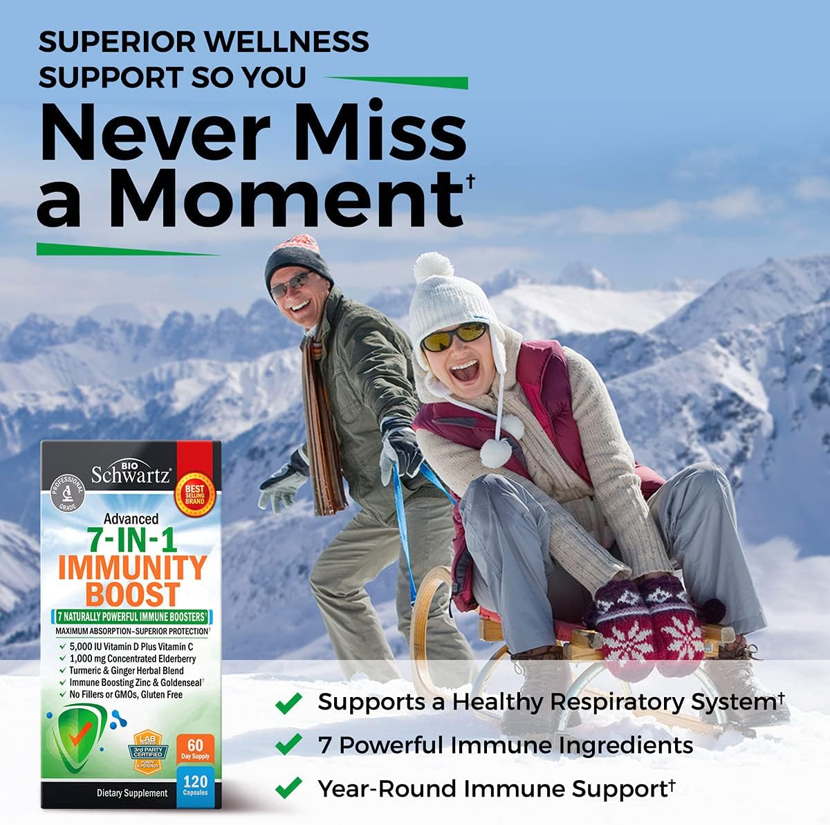 Immune Support Supplement with Zinc Elderberry Vitamin D 5000 IU, 120ct