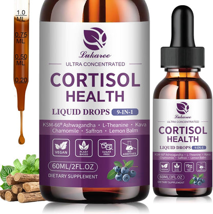 Cortisol Supplements for Women, Mood, Calm, Stress Balance, Hormone Harmony | 9 IN 1 Cortisol Reducer Liquid Drops with KSM-66® Ashwagandha, Kava, Lemon Balm, GMP Certified, 2 FL.OZ, Blueberry Flavor