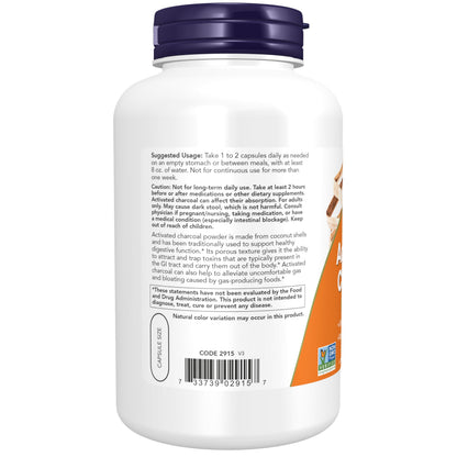 NOW Supplements, Activated Charcoal Made from Coconut Shells, Non-GMO Project
