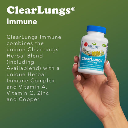 RidgeCrest Herbals ClearLungs Immune Mullein, Elderberry and Zinc 60 Ct | 30 Servings, Vitamin C and A, Olive Leaf, Mullein, Natural Respiratory Wellness, Vegan Capsules, Daily Immune Blend