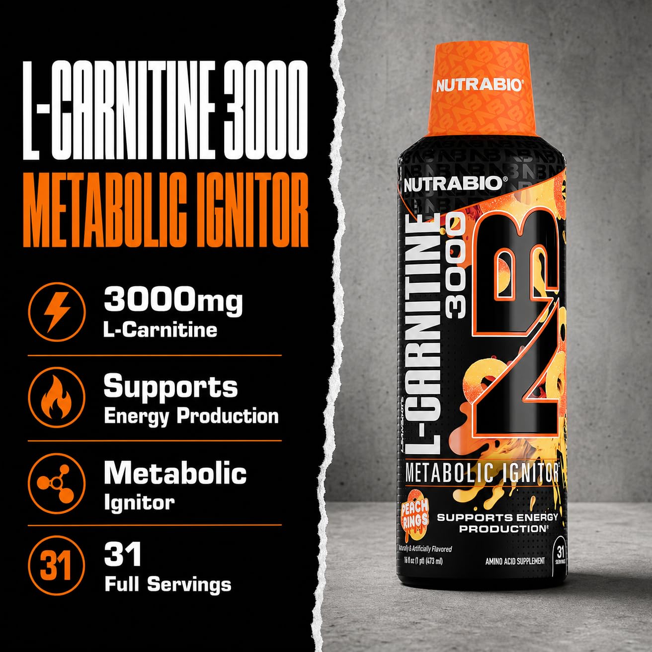 NutraBio – L-Carnitine Liquid Shots – 3000mg, (Green Apple) – 10mg of Vitamin B-5 – Zero Carbs & Sugars – Energy Production – Muscle Recovery