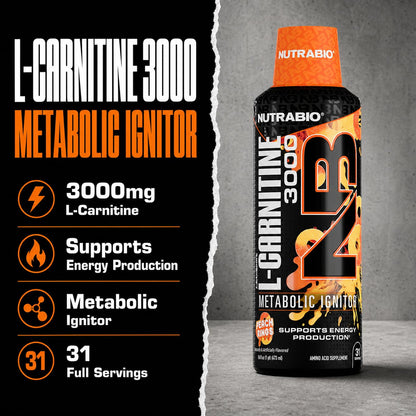 NutraBio – L-Carnitine Liquid Shots – 3000mg, (Green Apple) – 10mg of Vitamin B-5 – Zero Carbs & Sugars – Energy Production – Muscle Recovery
