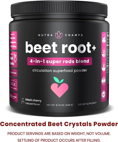 NutraChamps Beet Root Powder Circulation Supplement, Superfood Powder Nitric Oxide with Beetroot Juice, Super Reds & Grape Seed Extract, No Sugar Beet Supplement - 8.74 Oz