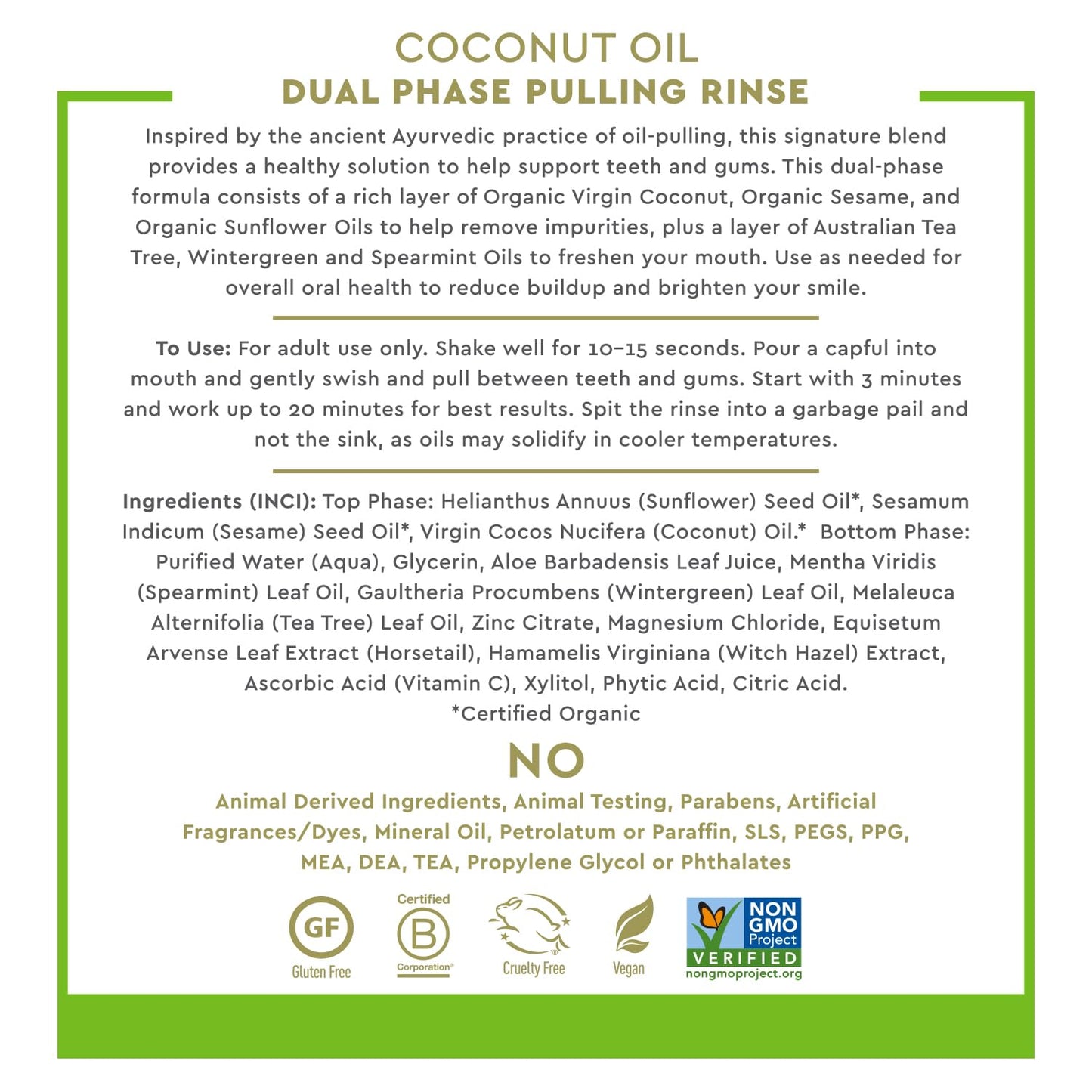 Desert Essence Coconut Oil Dual Phase Pulling Rinse, Mint, 8 fl oz - Alcohol Free, Sugar Free, Gluten Free, Vegan, Non-GMO - Organic Virgin Coconut Oil, Sesame Oil, Sunflower Oil & Tea Tree Oil