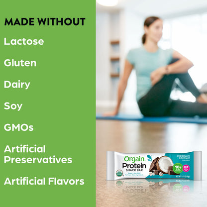 Orgain Organic Vegan Protein Bars, Chocolate Coconut - 10g Plant Based Protein