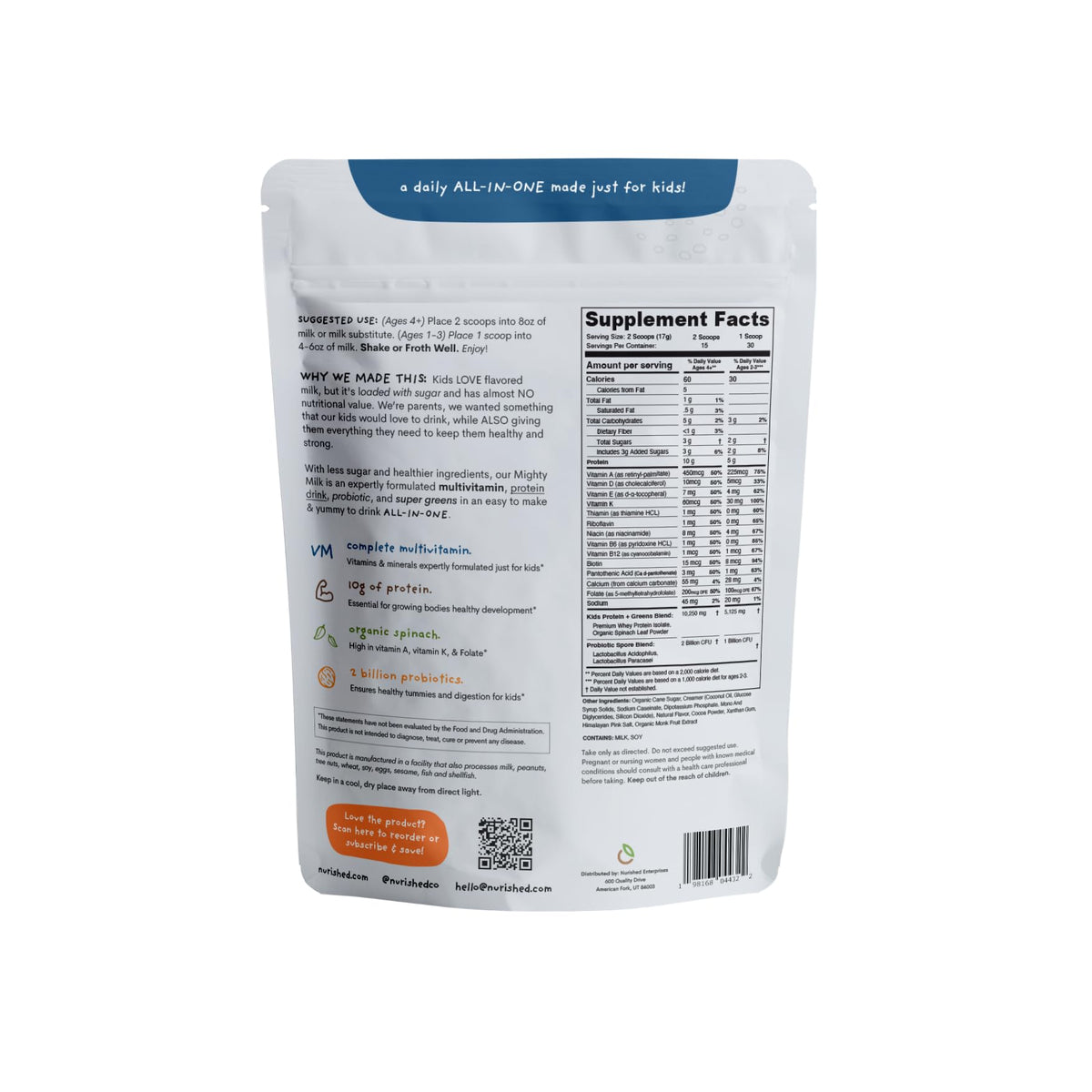 Nurished Cookies & Cream Mighty Milk - Kids All-in-One Daily Protein Powder