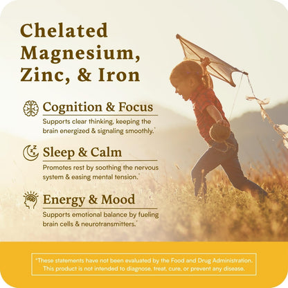 Accentrate Minerals - Magnesium Supplement for Kids – Chelated Magnesium Zinc Iron (Mg Zn Fe) – Mental Wellness Mineral Supplement for Focus, Mood & Brain Support – Bioavailable – 60 Capsules