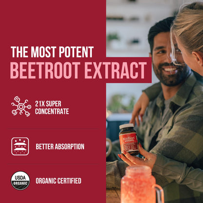 BioBeet® Max Strength Beet Root Capsules - 21:1 Concentrate, Each Serving Derived from 28,350 mg Organic Beetroot - Absorption Enhancement with BioPerine® Black Pepper Extract (60 Capsules)
