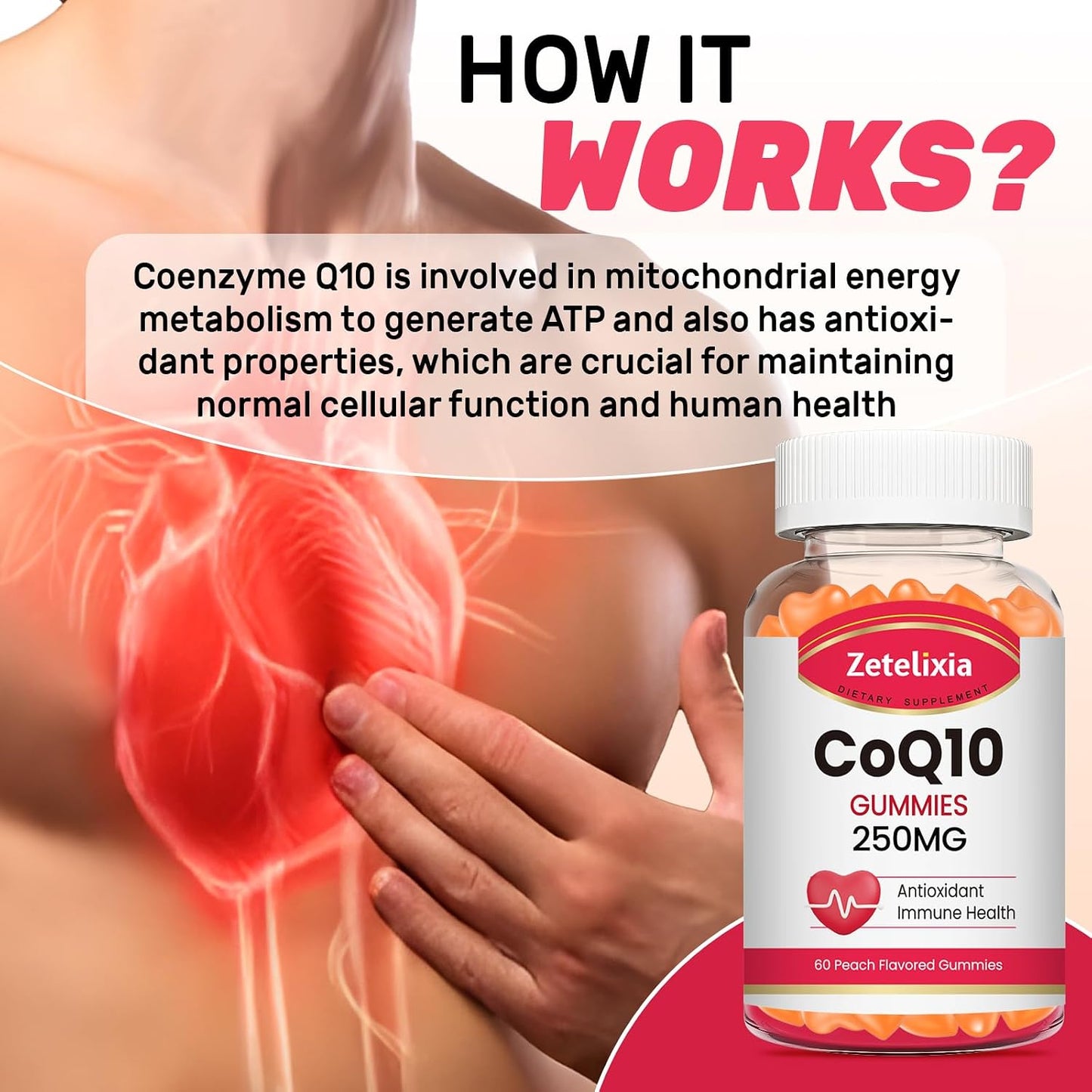 2 Pack CoQ10 Gummies, 5X Better Absorption Coenzyme Q10 for Cellular Energy and Antioxidant Support, 120 Peach Gummies