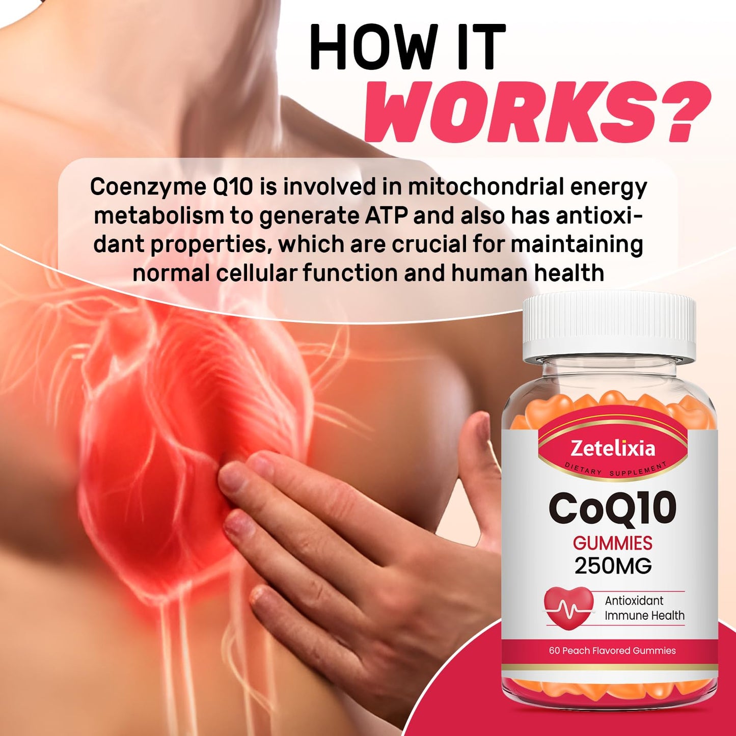 2 Pack CoQ10 Gummies, 5X Better Absorption Coenzyme Q10 for Cellular Energy and Antioxidant Support, 120 Peach Gummies