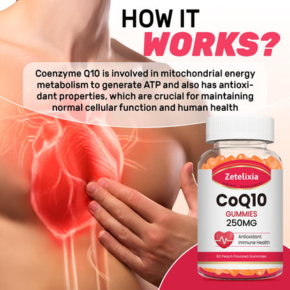2 Pack CoQ10 Gummies, 5X Better Absorption Coenzyme Q10 for Cellular Energy and Antioxidant Support, 120 Peach Gummies