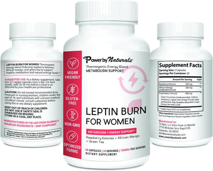 Power By Naturals LeptinBurn for Women – Weight Management Support with Green Coffee Bean, Garcinia & Green Tea Extract – Gluten-Free, Non-GMO, Vegan – 60 Capsules (1-Month Supply)
