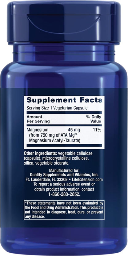 Life Extension Calm-Mag, Magnesium Acetyl taurinate, Daily Stress Management Formula, Supports Calmness and Relaxation, Gluten-Free, Non-GMO, Vegetarian, 30 Capsules