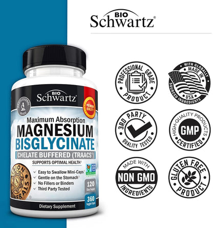 Magnesium Bisglycinate Chelated Supplement -180 Capsules