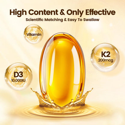 VivoNu Vitamin D3 K2 10000 IU with MK7-300 Virgin Coconut Oil Softgels, 2 in 1 Vitamins D & K Complex | Vitamina D3 con K2 (300 Softgels /1 Bag)