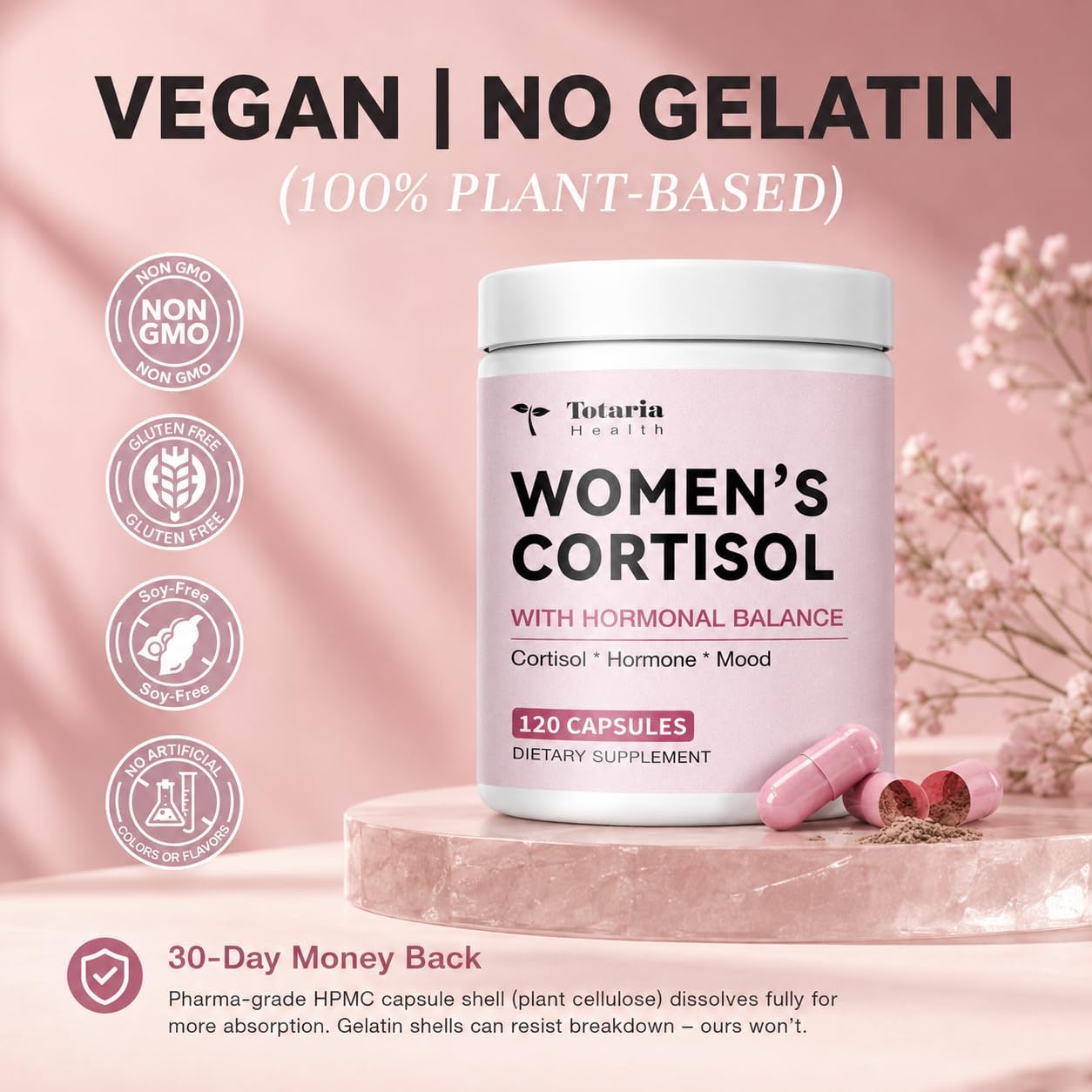 Women's Cortisol Supplement – Stress Relief, Sleep Aid, Hormone Balance, Mood & Focus, PMS*| Ashwagandha 30:1, L-Theanine, Magnesium Glycinate, Phosphatidylserine, DIM, Vitex & Myo-Inositol, 120 Ct.