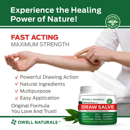 OWELL NATURALS Drawing Salve Ointment for Boil & Cyst Removal, Deep Ingrown Hair, Splinter Remover, Bug Spider Bites, Bee Sting, Mosquito Itching, Poison Ivy