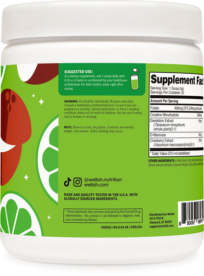 Wellah Creatine for Women - Creatine Monohydrate with Dandelion & Cranberry Extract (50 Servings, Strawberry Lemonade) | Creatine Monohydrate with Dandelion & Cranberry Extract