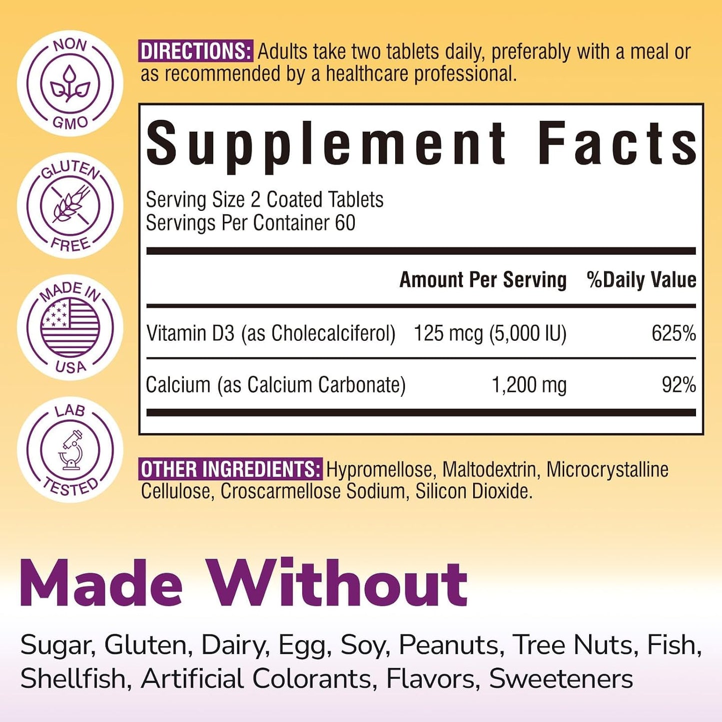 Vitalibre Calcium Supplements for Women, 120 Coated Tablets | Calcium 1200 mg with Vitamin D3 5000IU, Bone Strength Density, Enhanced Absorption Stomach - Friendly Gentle