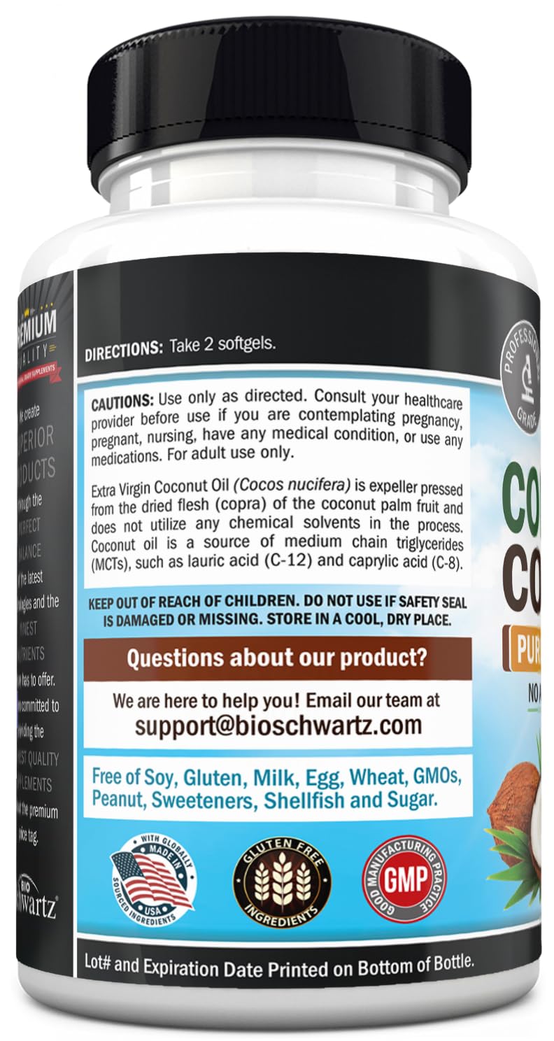 Coconut Oil Capsules 2000mg, 120ct, 2 Month Supply