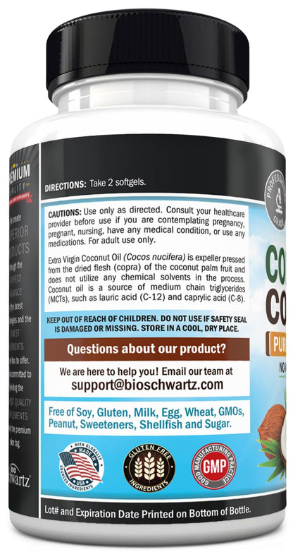 Coconut Oil Capsules 2000mg, 120ct, 2 Month Supply
