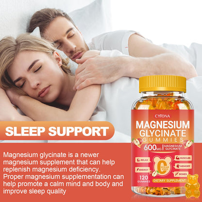 Magnesium Glycinate Gummies 600mg, Sugar Free Magnesium Gummies for Adults