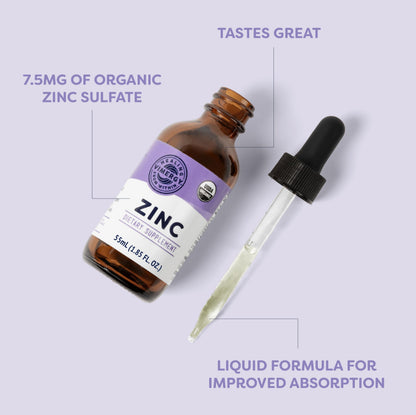 VIMERGY USDA Organic Zinc Supplements for Women & Men (7.5mg Liquid Zinc Per Serving) Fast-Absorbing Immune Support, Promotes Healthy Bones & Skin, Vegan, Up to 57 Servings (115 mL)