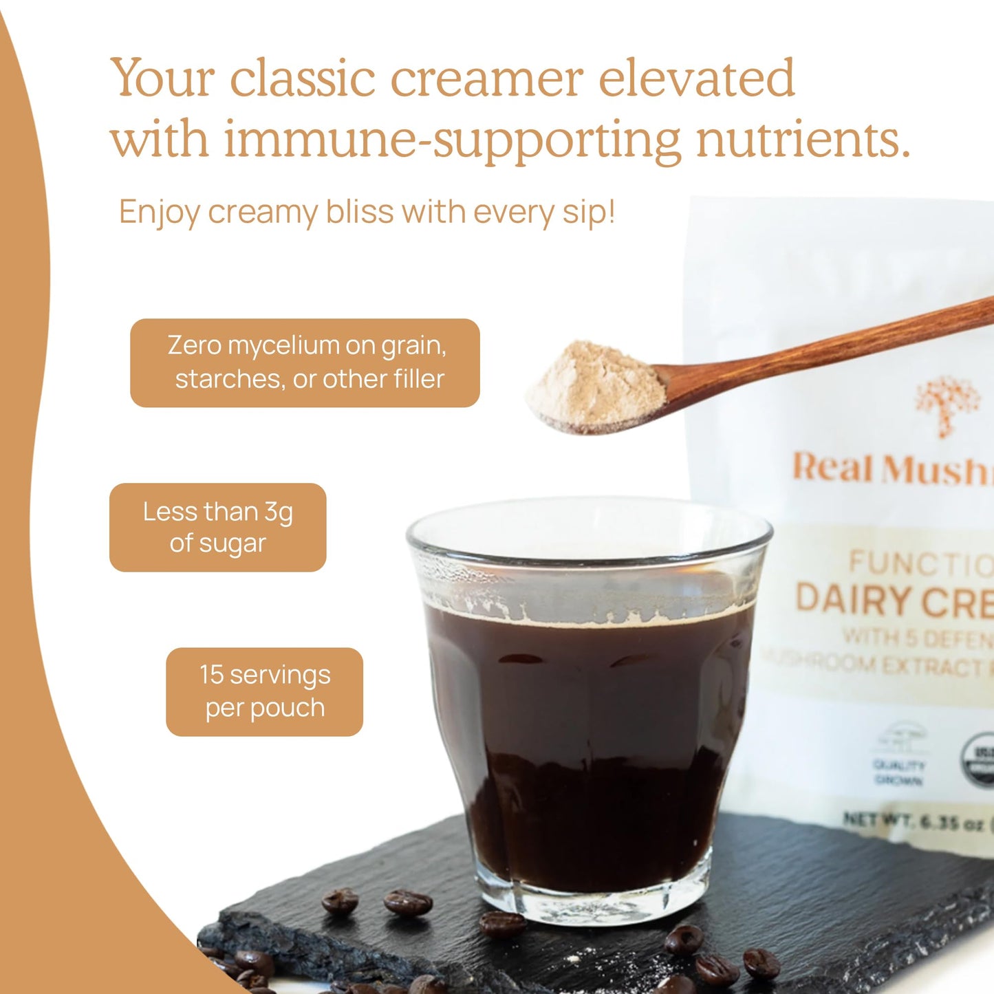 Real Mushrooms Functional Coconut Creamer with Reishi, Lucuma & Ceylon Cinnamon – Organic, Dairy-Free – Vegan Coffee Creamer for Smoothies & Drinks – 90 Servings Organic Cream Coconut Powder