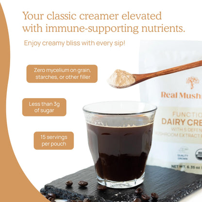 Real Mushrooms Functional Coconut Creamer with Reishi, Lucuma & Ceylon Cinnamon – Organic, Dairy-Free – Vegan Coffee Creamer for Smoothies & Drinks – 90 Servings Organic Cream Coconut Powder