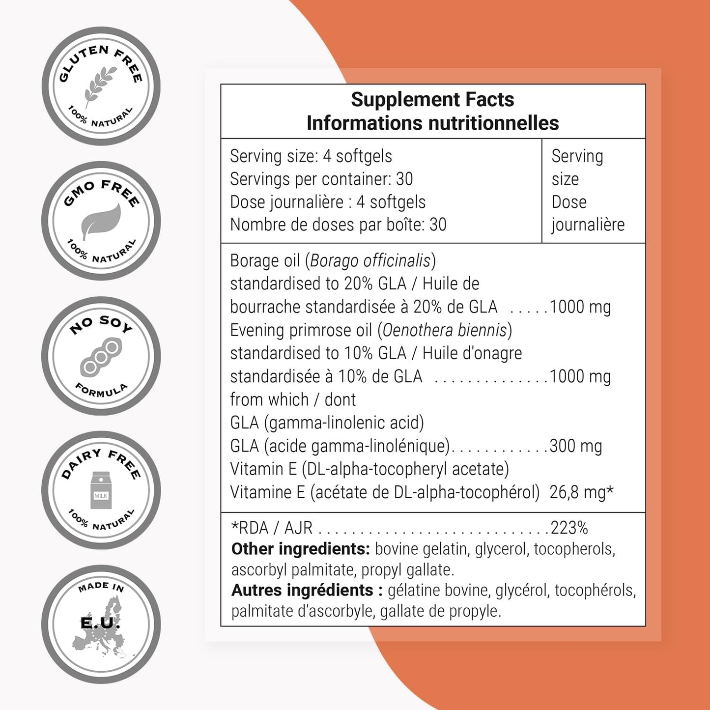 Supersmart - Borage & Evening Primrose (High Potency) - GLA Oil Gamma Linolenic Acid Cold Pressed - with Vitamin E, Borage Oil & Evening Primrose Oil Supplement | Non-GMO & Gluten Free - 120 Softgels