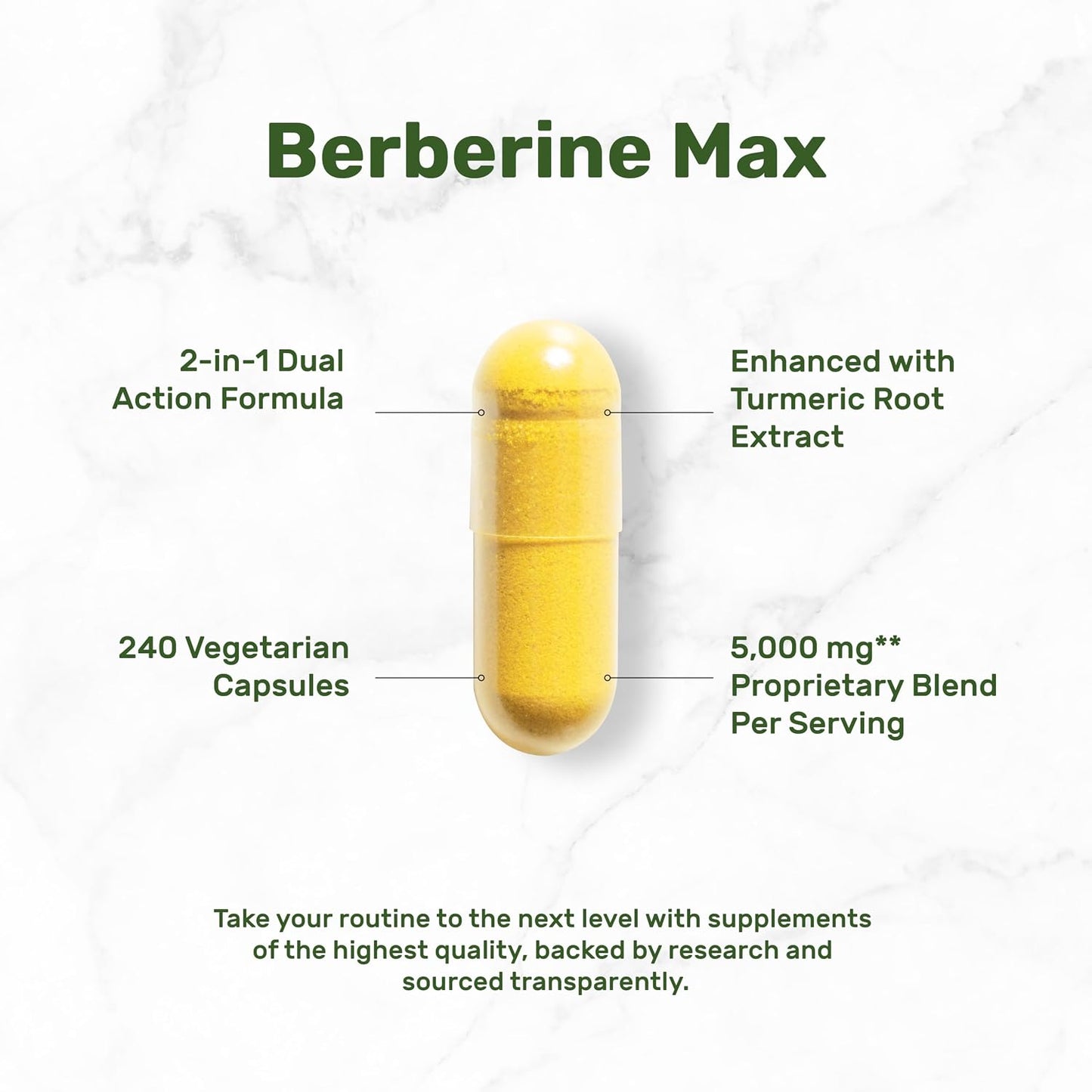 DEAL SUPPLEMENT Berberine Max Supplement with Turmeric, 5000 mg** Per Serving, 240 Vegetarian Capsules | Berberine HCl with Turmeric Root Extract | Non-GMO