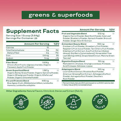 Bloom Nutrition Superfood Greens Powder, Berry, 30 Servings | Digestive Enzymes with Probiotics and Prebiotics, Gut Health, Bloating Relief for Women, Chlorella, Green Juice Mix