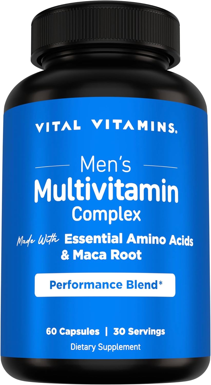 Vital Vitamins Men's Multivitamin Complex for Vitality & Performance | Complete Multivitamins with Essential Amino Blend, Maca Root, Saw Palmetto & Panax Ginseng, 60 Capsules