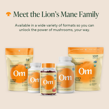Om Lion’s Mane Mushroom Capsules - Organic Mushroom Supplement and Nootropic - Brain Supplements for Memory and Focus, 180 Count (60 Servings)