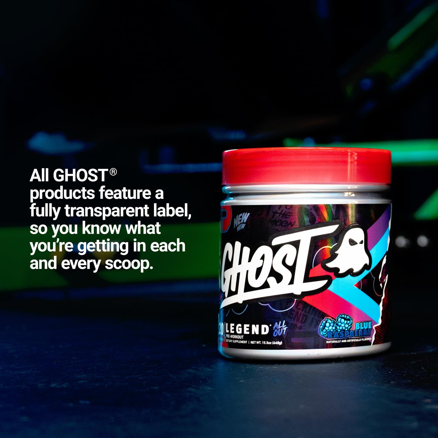 GHOST Legend All Out Pre-Workout Powder, Strawbango - 20 Servings - Preworkout Drink Mix Supplement for Men & Women - Energy & Pumps - Caffeine, Beta Alanine, Betaine, NO3-T- Sugar Free