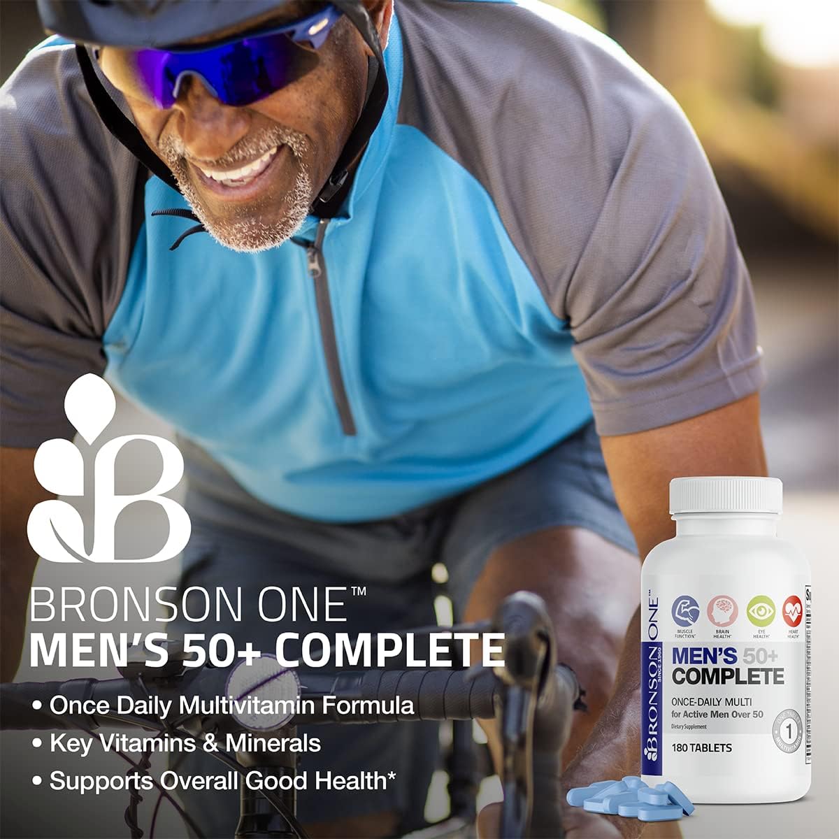 Bronson ONE Daily Mens 50+ Complete Multivitamin Multimineral, 180 Tablets | Once-Daily, Targeted Nutrition For Active Men Over 50, Non-GMO, Gluten-Free, Soy-Free