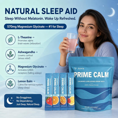 PrimeCalm Drink Mix | Cortisol Reducer* Stress Mood & Sleep Aid with Magnesium Glycinate, Ashwagandha, L-Theanine, 10B Probiotic, No Sugar, 32 Ct.