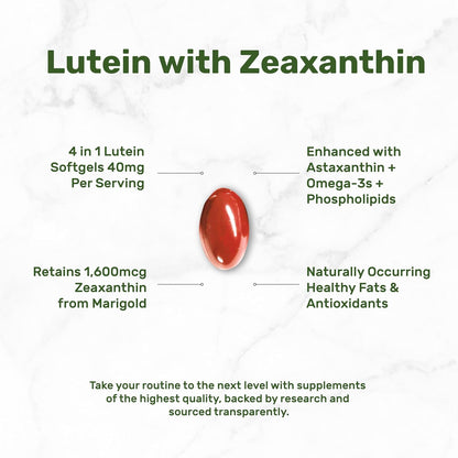 Lutein and Zeaxanthin Supplements, 40mg Per Serving, 300 Softgels – Plus Astaxanthin, Omega-3s, & Phospholipids – Non-GMO