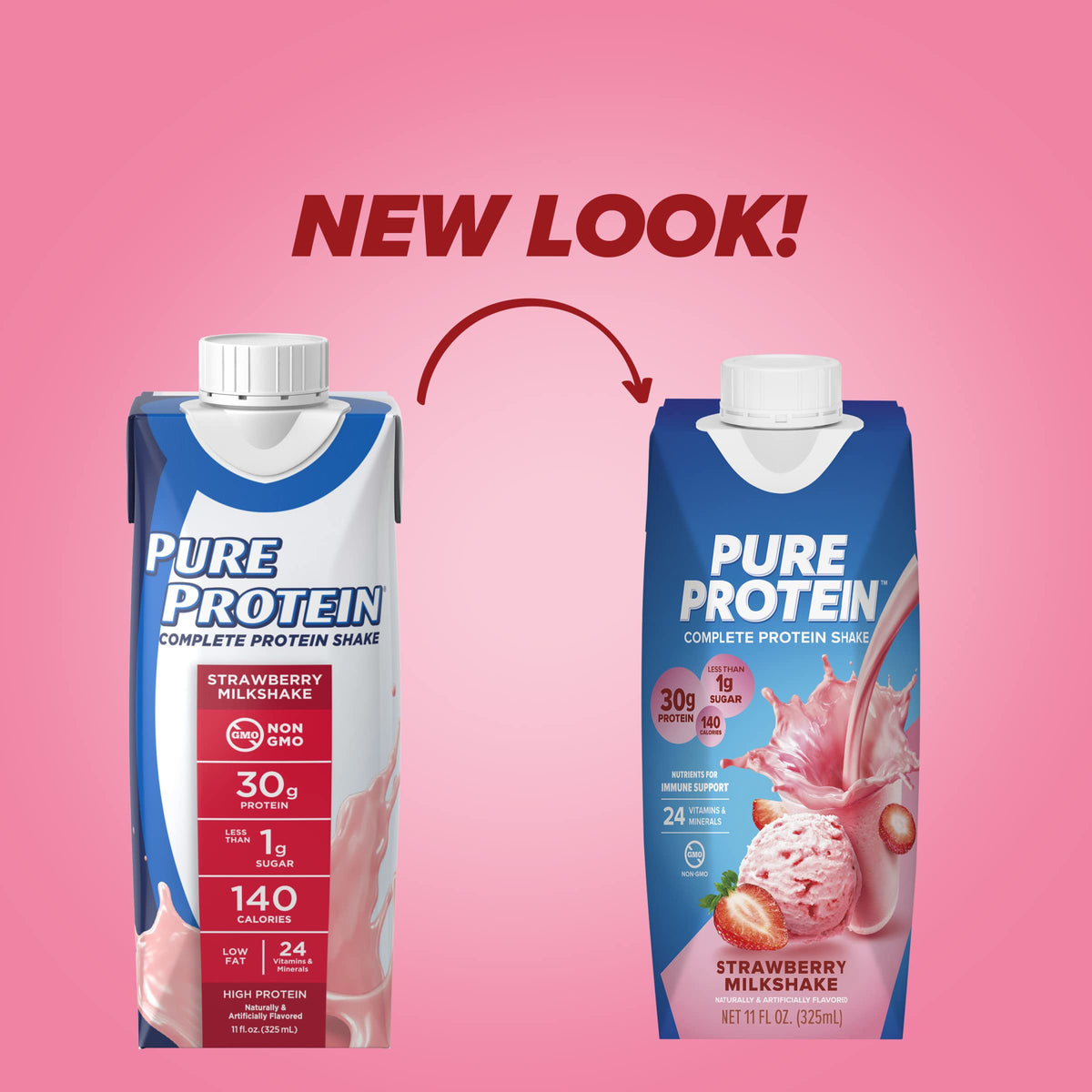 Pure Protein Strawberry Protein Shake, 30g Complete Protein, Ready to Drink and Keto