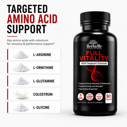 HerbaMe HGH Support Supplement for Men & Women, 90 Capsules – Naturally Supports Human Growth Hormone, Amino Acid Complex with Arginine & Colostrum – Supports Nighttime Recovery, Energy & Performance