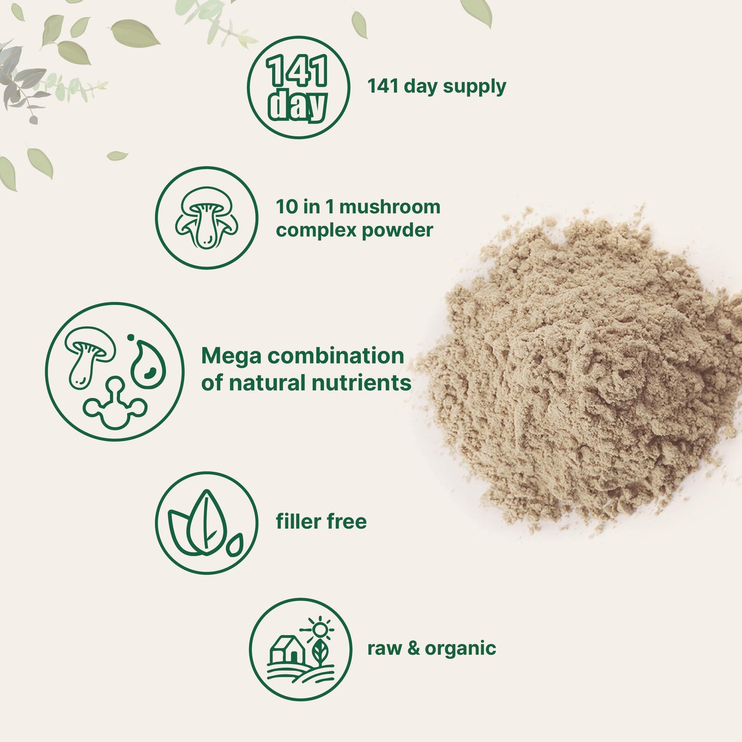 Micro Ingredients Organic Mega Mushroom Powder, 5oz (141 Days Supply) | 10-in-1 with Chaga, Lion’s Mane, Cordyceps & More | Great for Smoothies & Daily Use | Non-GMO, Vegan Friendly