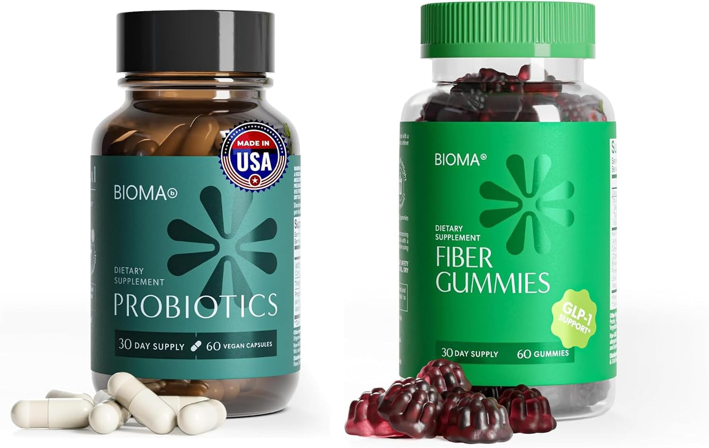 BIOMA Gut Health Bundle – Probiotics + GLP-1 Fiber Gummies for Women – Daily Digestive & Bloating Support with Prebiotic FOS Fiber, Bifidobacterium & Tributyrin – Vegan, Sugar Free, Gluten Free