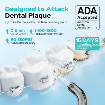 COSLUS ADA Accepted C51 Water Dental Flosser, 3 Modes 6 Pressure, White