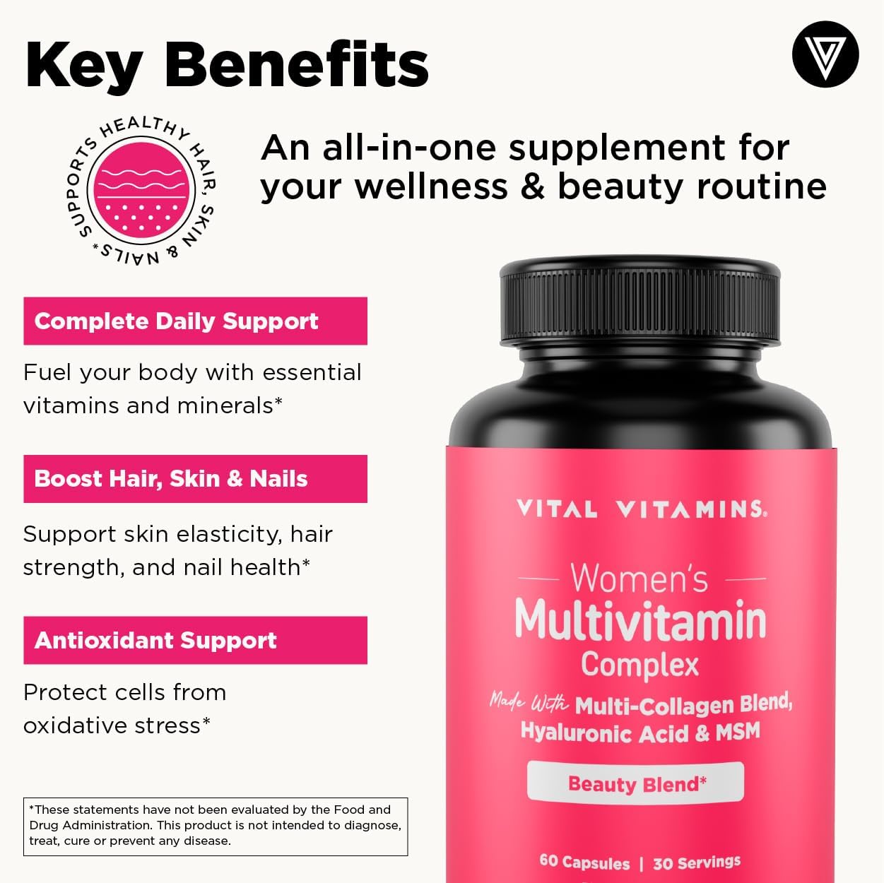 Vital Vitamins Women's Multivitamin Complex + NAD+ Supplement