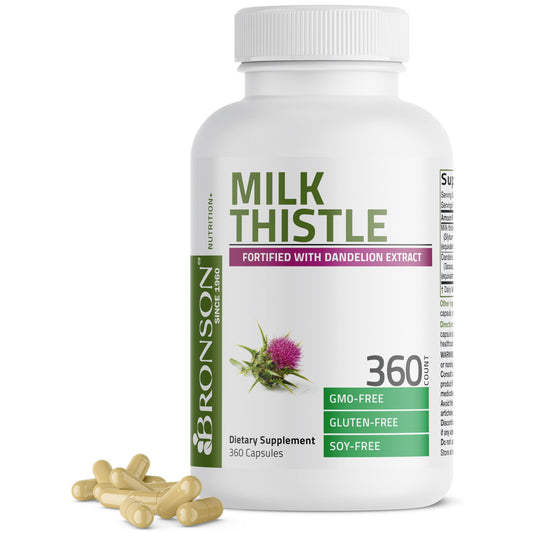 Bronson Milk Thistle Silymarin Marianum & Dandelion Extract, 120 Capsules | 2-in-1 Liver Cleanse, Health, Detox & Antioxidant Support, Non-GMO, Gluten-Free, Soy-Free