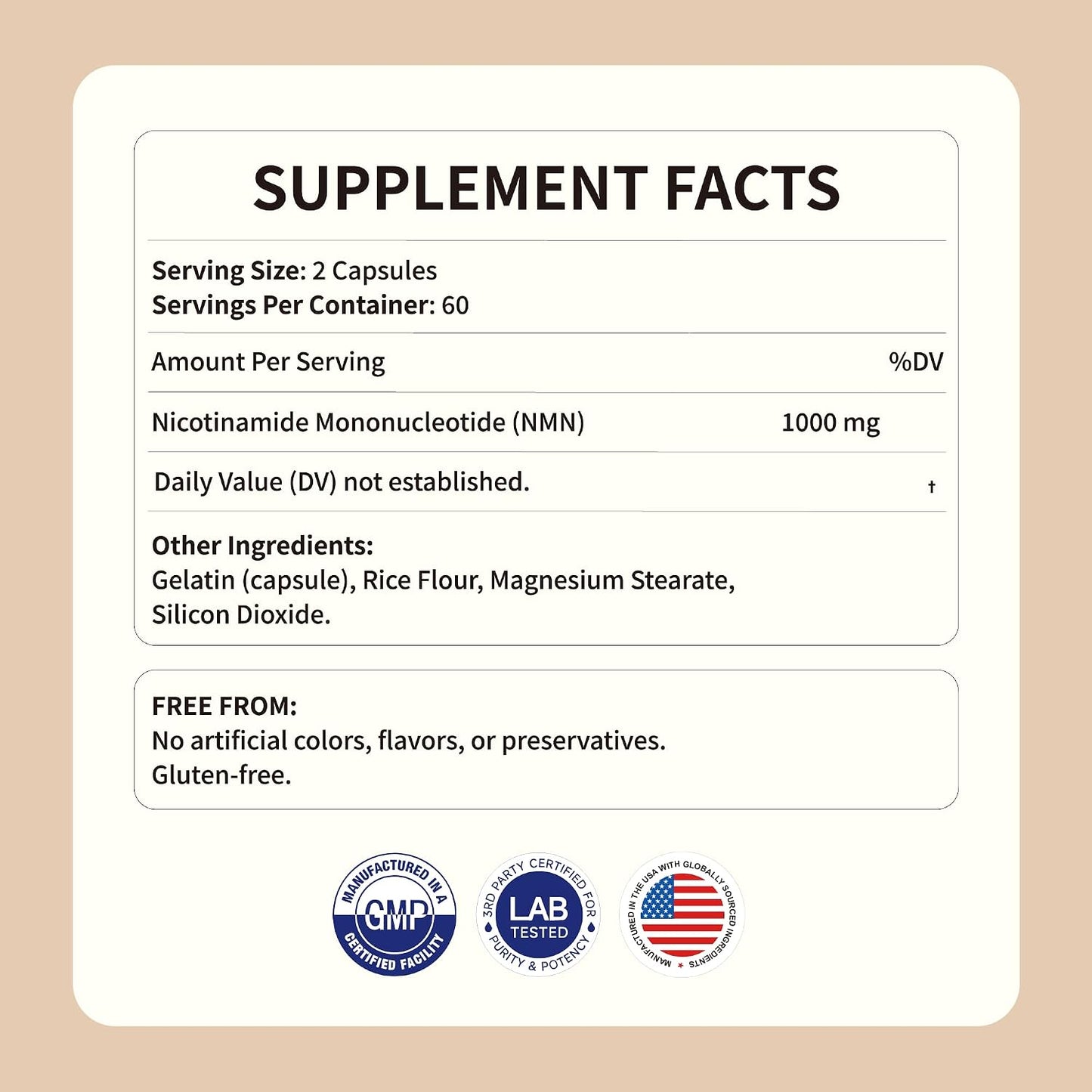 NMN Supplement 60000 mg per Bottle - 99% Pure Nicotinamide Mononucleotide for Supports NAD+ Levels, Cellular Repair & DNA Health