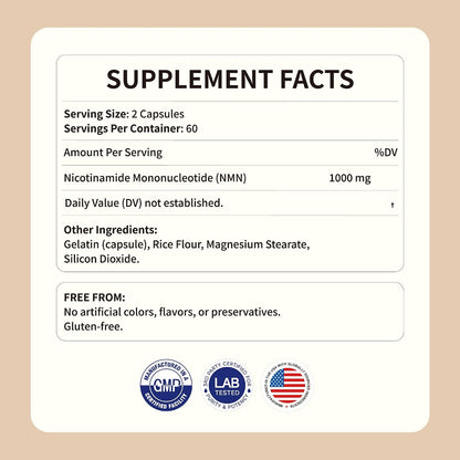 NMN Supplement 60000 mg per Bottle - 99% Pure Nicotinamide Mononucleotide for Supports NAD+ Levels, Cellular Repair & DNA Health