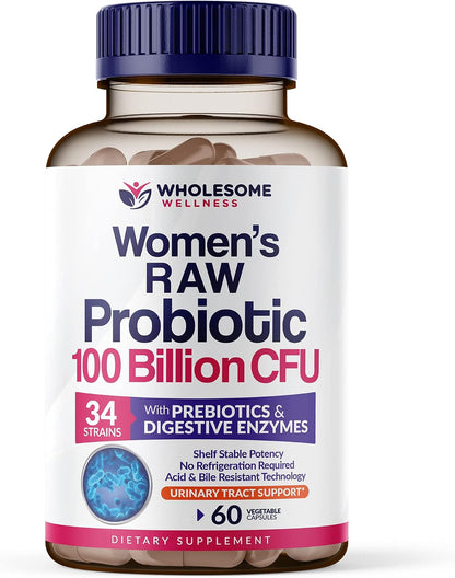 Wholesome Wellness Probiotics for Women 100 Billion CFUs with Prebiotics, Digestive Enzymes + Multi Collagen Protein Powder Hydrolyzed (Type I II III V X) Bundle