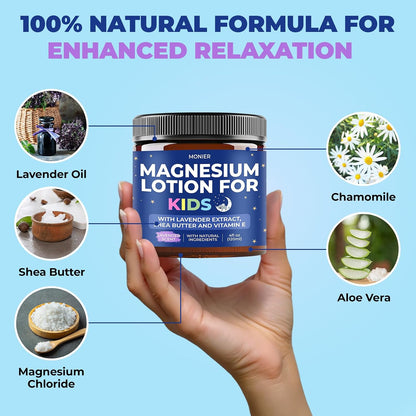 MONIER Magnesium Lotion for Kids - Relaxing Magnesium Cream with Lavender | with Lavender, Shea Butter, Aloe Vera, 100% Natural Ingredients (4 Oz, Unscented)