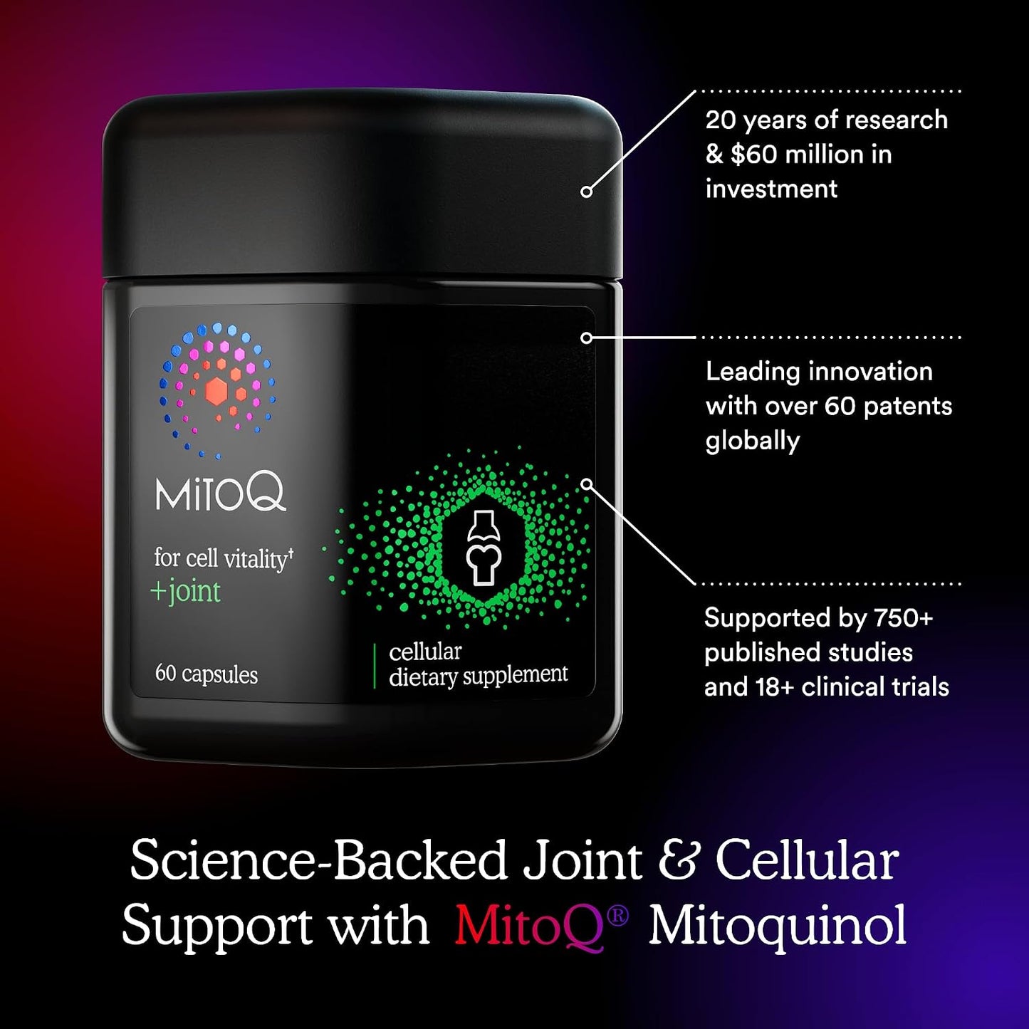 MitoQ +Joint Advanced CoQ10 Antioxidant Supplement - Contains Mitoquinol Mesylate & Green Lipped Mussel Omega Oil Extract - Supports Healthy Joint, Mobility and Cell Vitality (60 Softgel Capsules)
